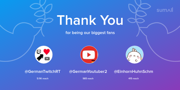 JulibriX's tweet photo. Our biggest fans this week: GermanTwitchRT, GermanYoutuber2, EinhornHuhnSchm. Thank you! via https://t.co/OY5Xsby3DD https://t.co/lyOMVp3Vg3