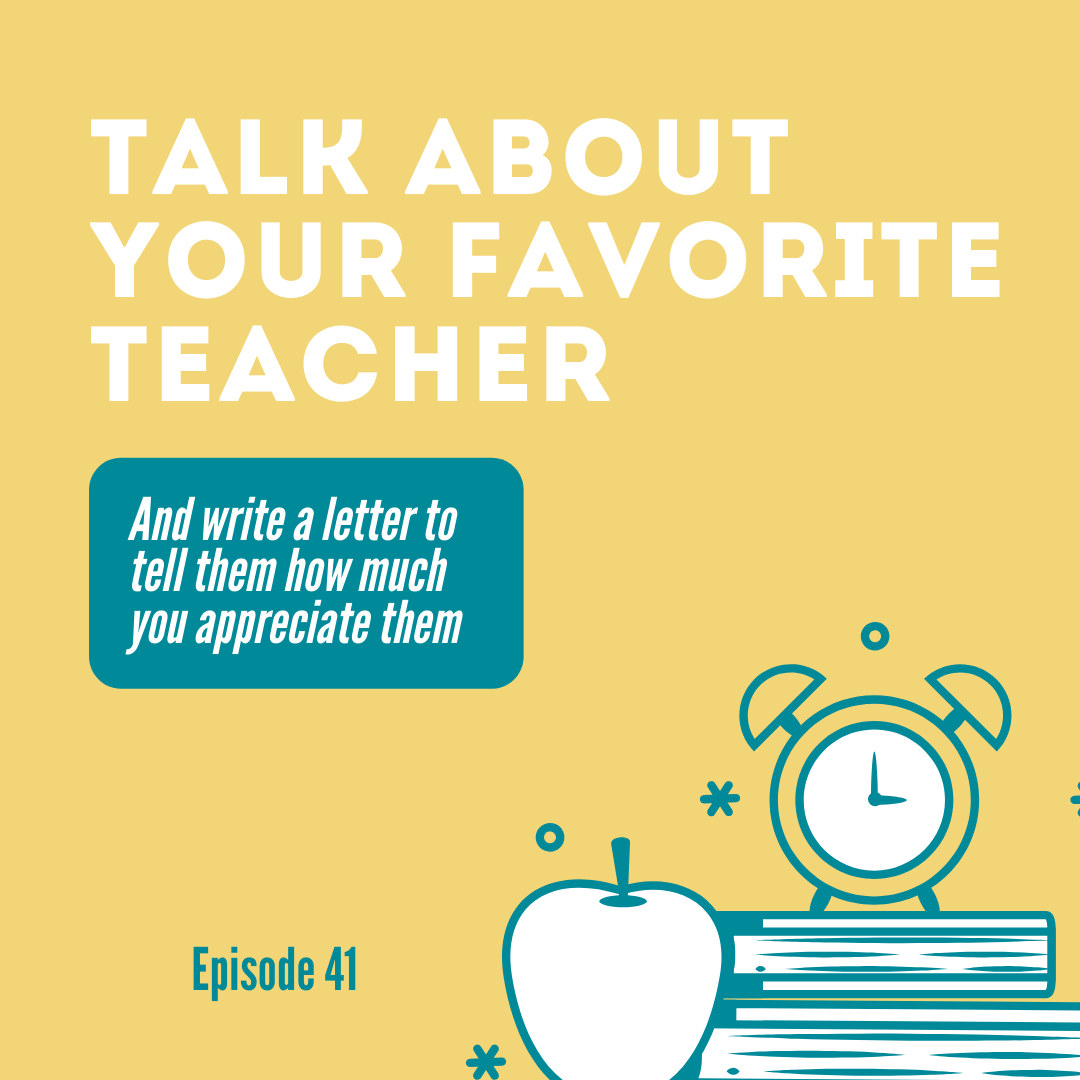hellofamilypod's tweet photo. What you love most about your teacher? 😊
Send them a handwritten letter to show them how much you appreciate them!

#hellofamily #hellofamilypodcast #podcast #family #homeeducation #kidsbookclub #podcastsforkids #storyforkids #readaloudrevival #listenkids https://t.co/qVa9iBqfn6