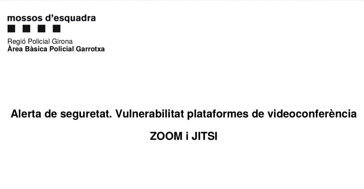MaadiXnet's tweet photo. 1/4 Abrimos hilo sobre el comunicado de los @mossos Regió Policial Girona, Àrea Bàsica Policial Garrotxa que contienen varias inexactitudes sobre Jitsi https://t.co/lvKJoAVScH