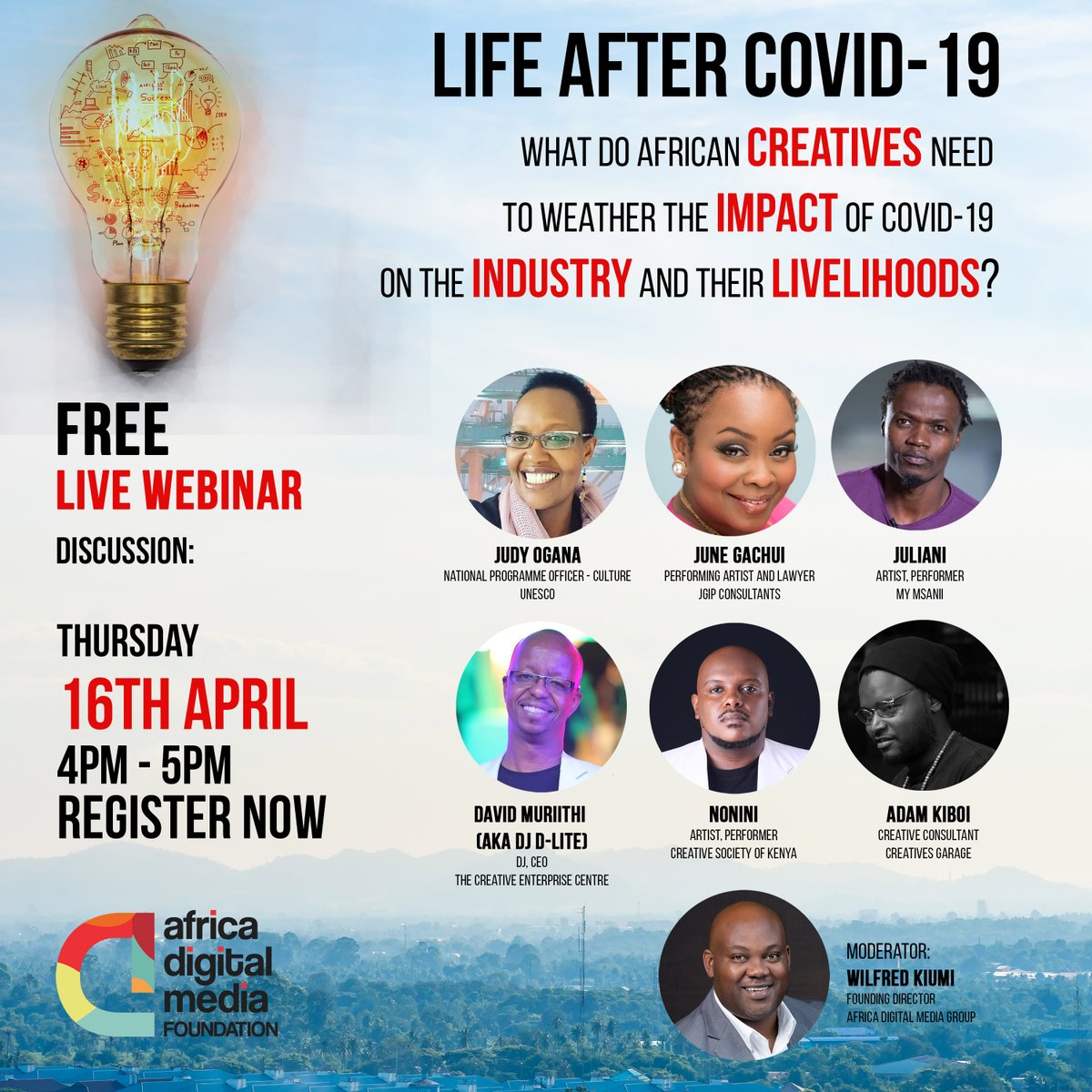 ADMF_Foundation's tweet photo. You're invited! We're hosting an exclusive #webinar on the impact of #COVID19 on #African #Creatives, via @Zoom next Thursday 16th 4pm. Register now: https://t.co/JD9xCR0i3v and #JoinTheConversation. https://t.co/yiWlQjmD2X