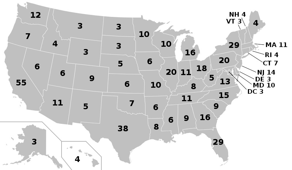 Setiap negeri membawa bilangan electoral vote (EV) tertentu yang akan diberikan kepada calon yang menang di situ. Contoh kalau Biden memang California, dia akan dapat 55 EV. Kalau menang New York, dapat 29 lagi. Siapa yang dapat majoriti (270 daripada 538) akan jadi pemenang.