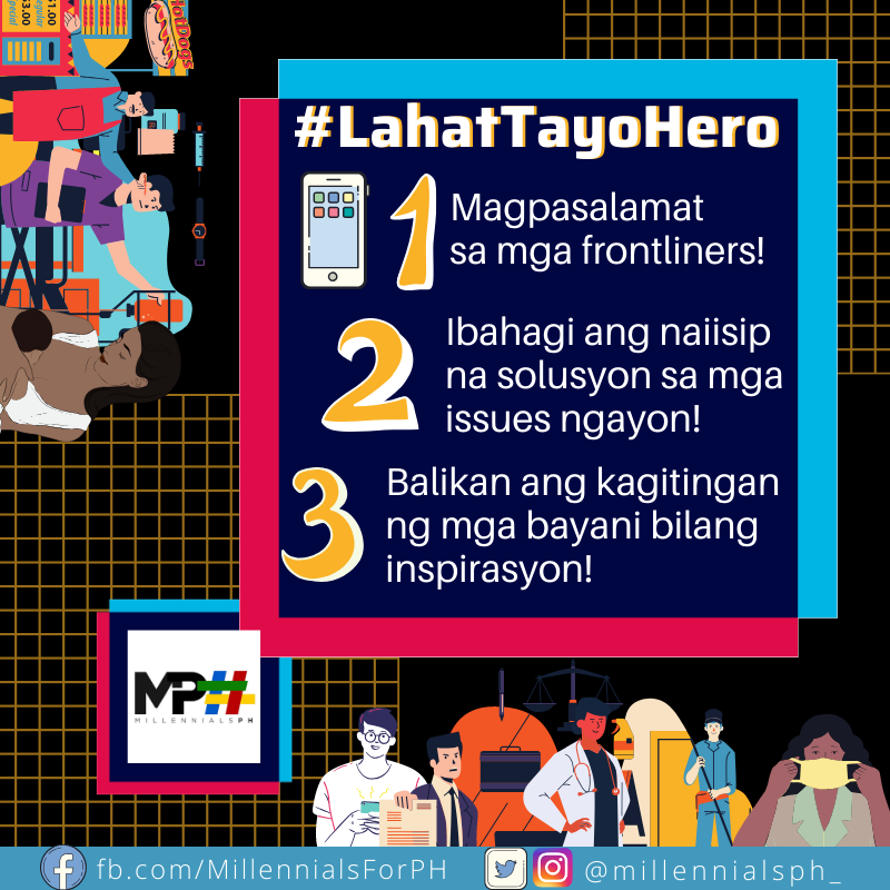 MillennialsPH_'s tweet photo. Pakinggan ang boses ng kabataan
ngayong Araw ng Kagitingan
#LahatTayoHero #MillennialsPH
Our nation is in crisis.
Frontliners stay at their post despite the lack of government reinforcement.
THEY ARE TODAY'S HEROES.
This is an exercise of hope. Let us speak up! https://t.co/akvB7XunUG