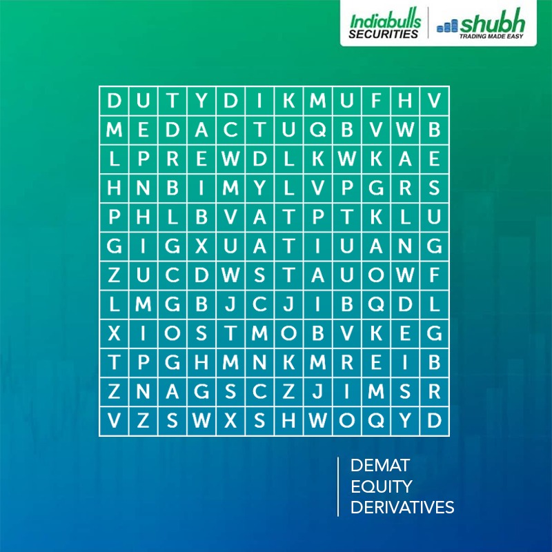 Use Indiabulls Shubh and get 0*% brokerage on Equity Plan. Let us know your comments below.

#indiabulls #IndiabullsSecuritites #IndiabullsVentures #ZeroBrokerage #Shubh #WordSearch #Puzzle