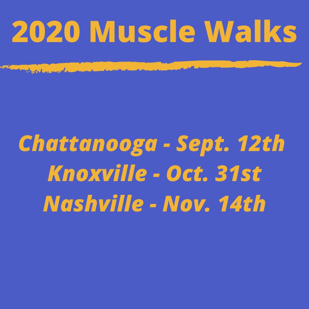Chattanooga, Knoxville, and Nashville: Are you registered for our 2020 Muscle Walks?? Let us know which #MuscleWalk you're registered for! #MDA #Community