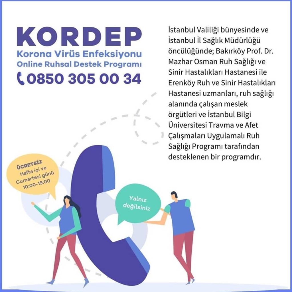 LeventMtal's tweet photo. #Covid2019TR Korona Virüs Enfeksiyonu Online Ruhsal Destek Programı (KORDEP) kapsamında psikolojik destek hattına hafta içi ve cumartesi günü 10:00-19:00 saatlerinde
ulaşabilirsiniz
0850 305 00 34
#kordep @saglikbakanligi @istanbulvalisi_ @istanbulilmem @BesiktasMEM https://t.co/PQAK975aiE