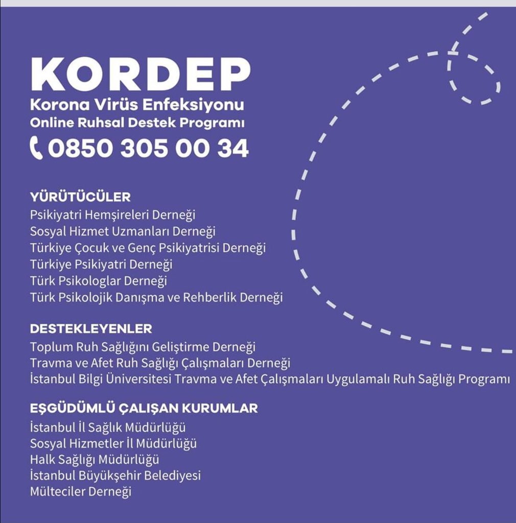 LeventMtal's tweet photo. #Covid2019TR Korona Virüs Enfeksiyonu Online Ruhsal Destek Programı (KORDEP) kapsamında psikolojik destek hattına hafta içi ve cumartesi günü 10:00-19:00 saatlerinde
ulaşabilirsiniz
0850 305 00 34
#kordep @saglikbakanligi @istanbulvalisi_ @istanbulilmem @BesiktasMEM https://t.co/PQAK975aiE
