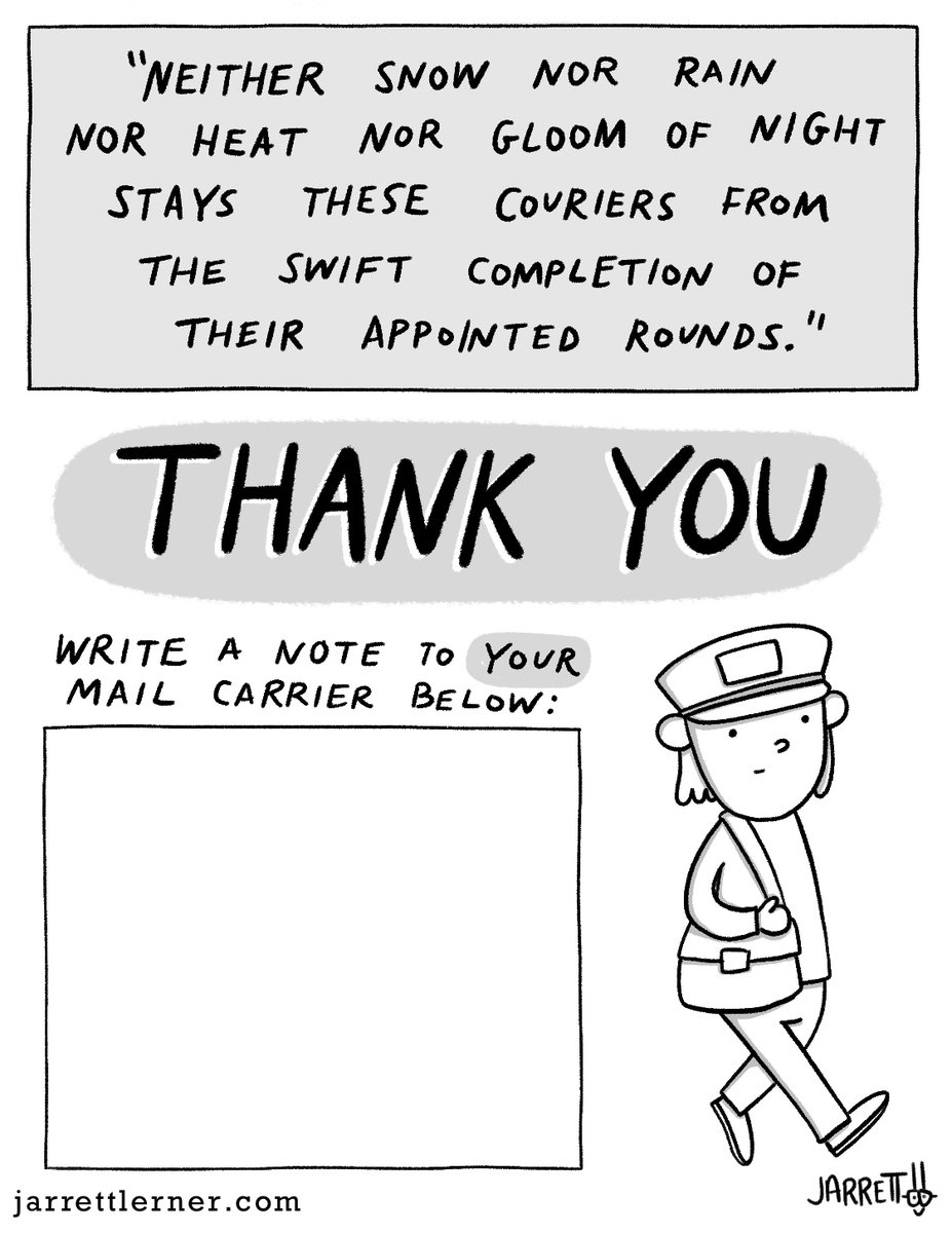Jarrett_Lerner's tweet photo. The other day, my sister-in-law suggested that I make an activity sheet to help people thank their mail carriers and package deliverers. Here's what I came up with. You can download a printable version of this sheet here:

https://t.co/nCwPGQ9QNT https://t.co/BqwDfdmA66