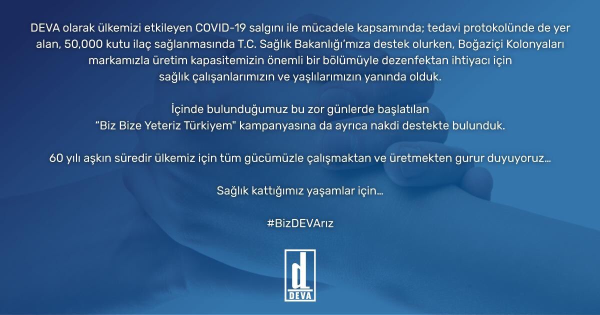#bizDEVAriz
#corona 
#coronavirus 
#covid19 
#bizbizeyeteriz 
<a href="/DEVA_Holding/">DEVA Holding</a>