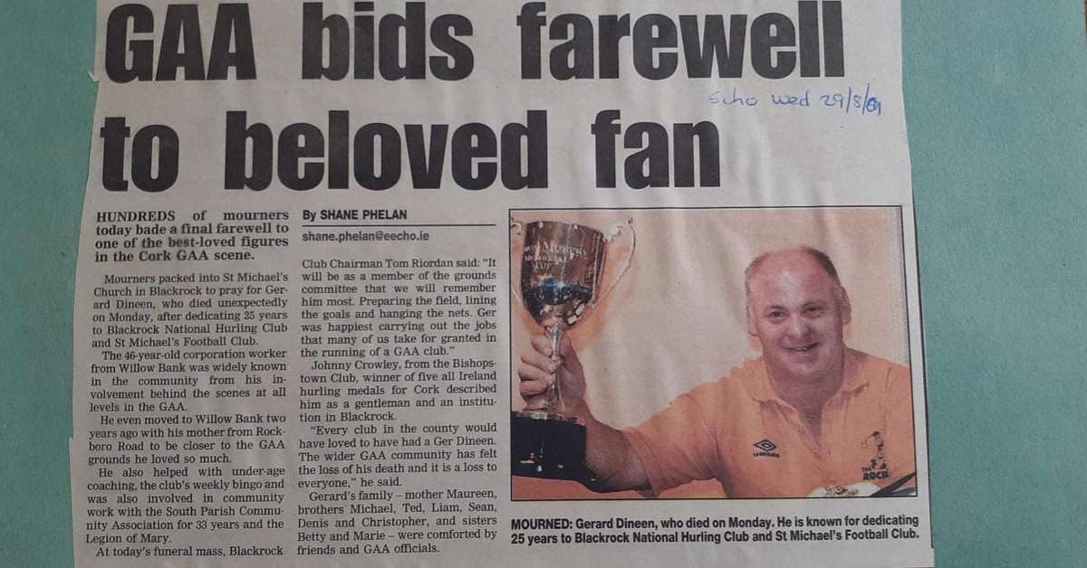 RockiesCork's tweet photo. Lovely tribute to Ger Dineen around the time of his passing.  A great Rockie 💚💛 https://t.co/9sKxuHy4F4