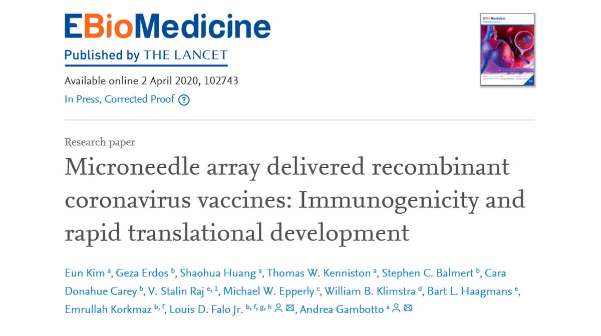 We need some  #GoodNews. Yes, this is a study in mice but this is so far the first peer-reviewed  #coronavirus  #vaccine study with promising results in  @EBioMedicine published by  @TheLancet from  @PittTweet  @UPMCnews  @PittHealthSci vaccinologists