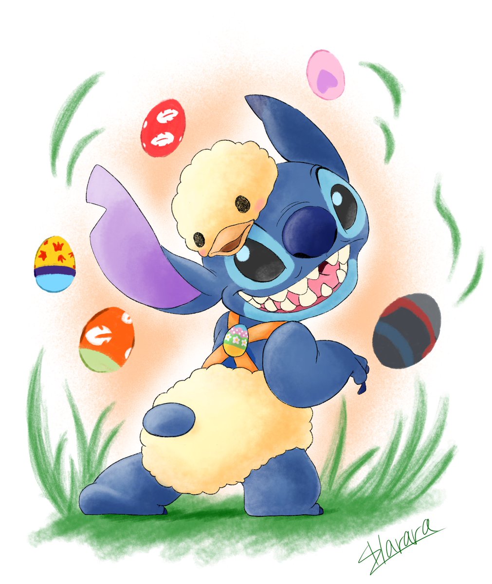 ハッピーイースター! ストアのスティッチのぬいが可愛すぎて描きました(*'ω`」, image size:1011x1200