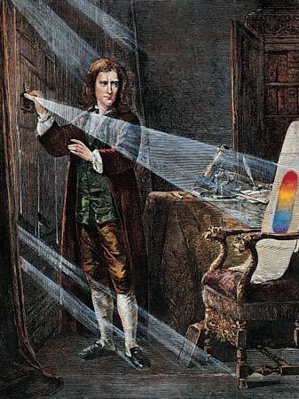 Interestingly Newton’s identified seven constituent colours—red, orange, yellow, green, blue, indigo, and violet— because he believed that the colours of the rainbow were somehow analogous to the notes of the musical scale.    4/7