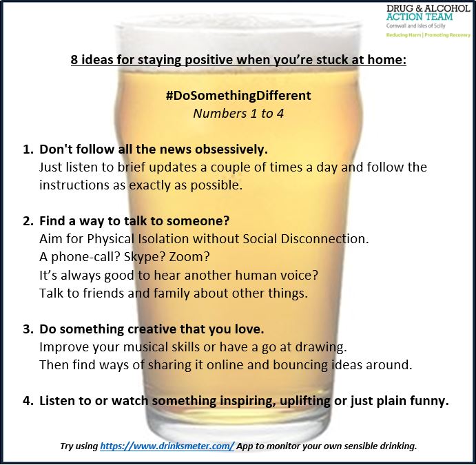 SaferCornwall's tweet photo. Worried about your drinking in the #lockdown ?
Keep an eye on it with https://t.co/uzFjiimayA
Then watch something uplifting or funny, some good stand-up, or a film to laugh at:
Any recommendations?
#DoSomethingDifferent #onetoomany #StayHomeStayHealthy #Cornwall #drinksmeter https://t.co/IZAbdrU5CA
