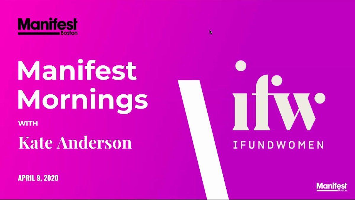 We're just about to kick off today's  #ManifestMornings virtual conversation with Kate Anderson of  @iFundWomen! Grab your breakfast and get ready for a discussion on how to champion women entrepreneurs so that we all benefit:  https://bit.ly/2VgfF0U 