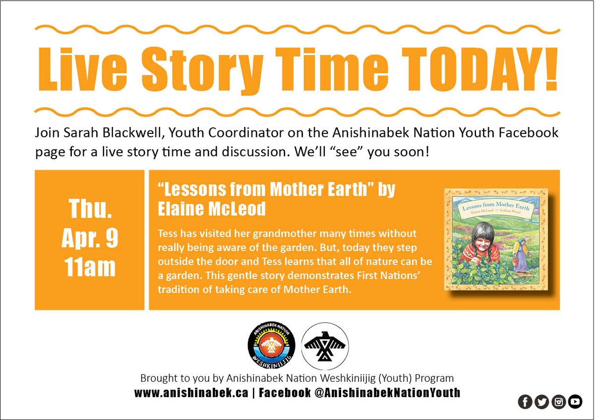 What lessons does Tess learn from her Nokomis about taking care of Mother 🌎? Find out today! We'll be reading "Lessons from #MotherEarth" by Elaine McLeod LIVE at 11am on the <a href="/AnishNation/">Anishinabek Nation</a> Youth #Facebook page #StoryTime #NatureIsAGarden