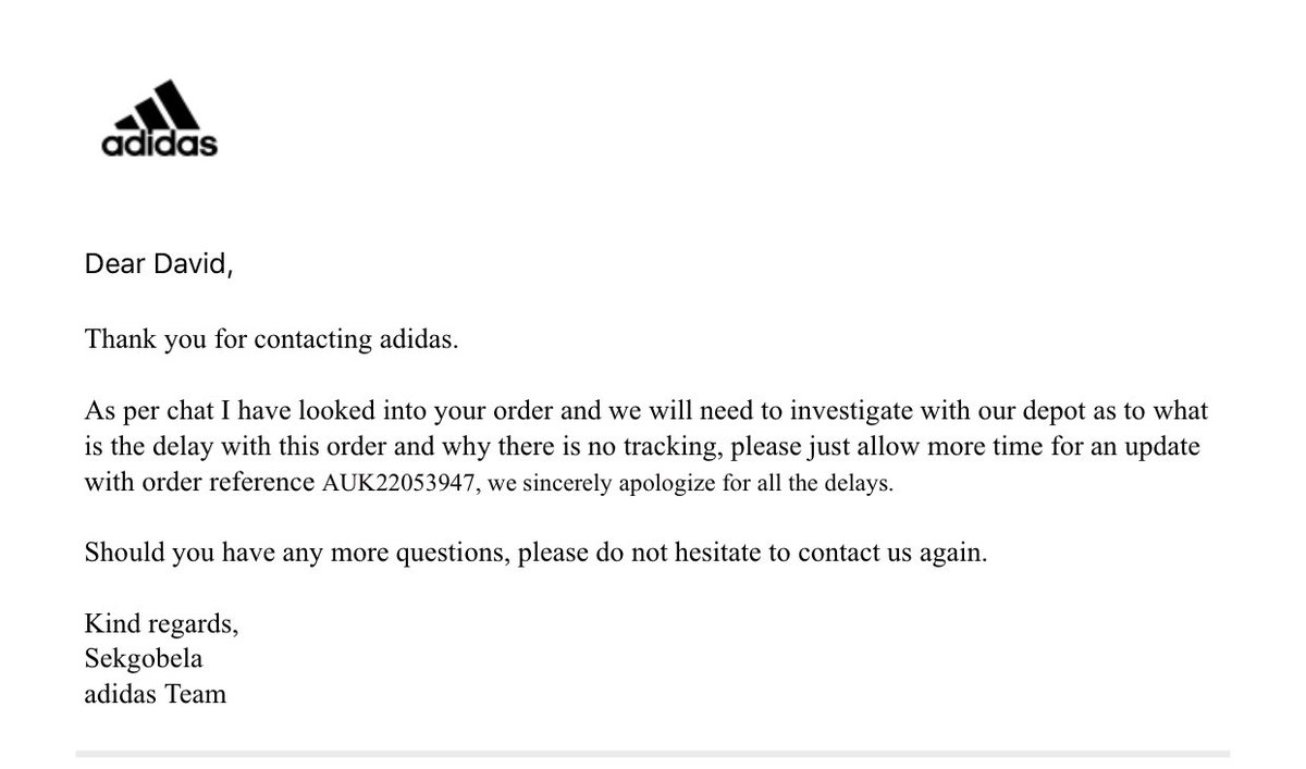 adidas track your order
