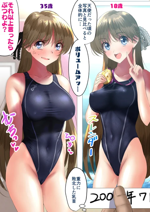 嫁に学生時代の水着を着せた結果。
…盛者必衰(‾▽‾) 