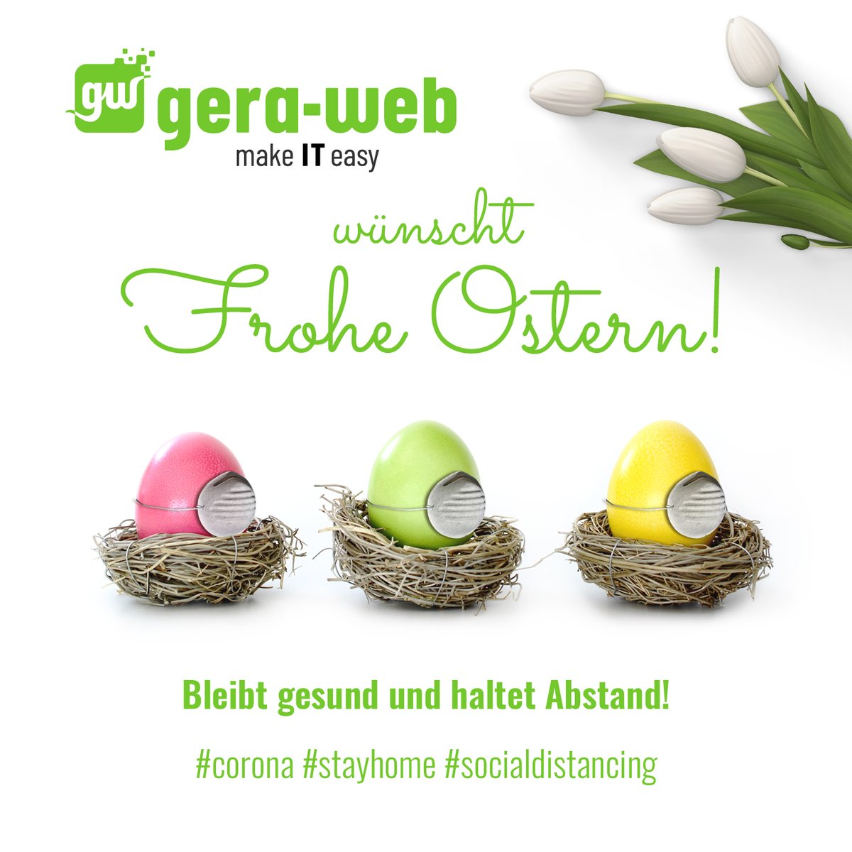 GeraGmbh's tweet photo. Wir wünschen Ihnen geruhsame, zufriedene Osterfeiertage und frühlingshaften Sonnenschein.
Bleiben Sie gesund! 
#geraweb #gerawebvorort #gerawebteam #wemakeiteasy #itingera #meraki #tollewebseiten #mobilewebseiten #grafikdesign #grafikfueralle #netzwerkhonig #ostern #ostergruesse https://t.co/tbaFHQdF6D
