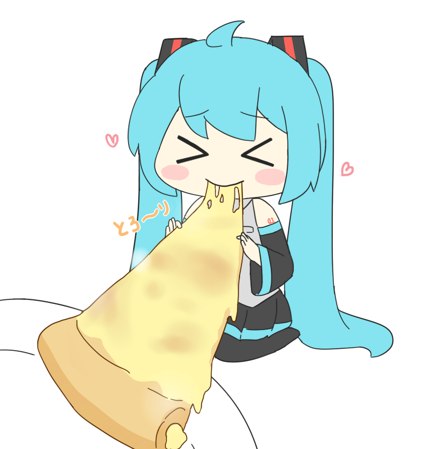初音ミク 「小さいミクさんがピザを食べる 」|ねこみんのイラスト
