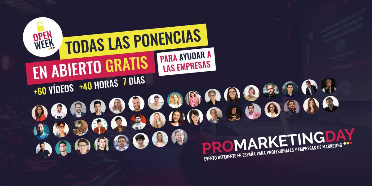 ernestogbusta's tweet photo. Como apoyo a la situación que estamos viviendo, desde @aulaCM os compartimos uno de nuestros mayores tesoros en una acción de ayuda a las empresas, emprendedores, profesionales y estudiantes. Más de 60 ponencias GRATIS durante 1 semana: https://t.co/Dev8GevABQ

#PROmarketingDAY https://t.co/iePjYau2y5