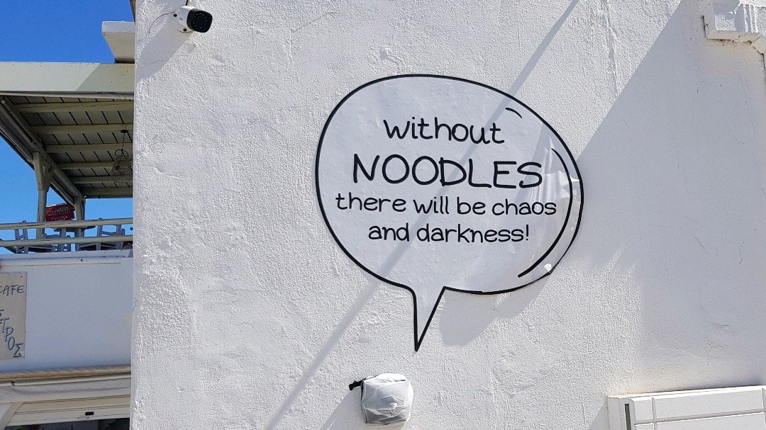GoodFoodKitchen's tweet image. In the Greek Islands last year, I came across this wonderful and prophetic sign #noodle #goodfoodkitchen