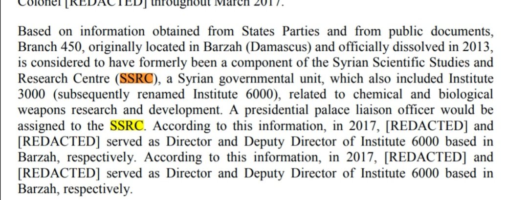 The SSRC and its subordinate unit 450 have long been associated with the production, weaponization, distribution & miniaturization (more on that later) of Assad's CW stockpile (which Putin promised Obama that Assad would totally get rid of in 2013). 450 was behind the 2013 Ghouta