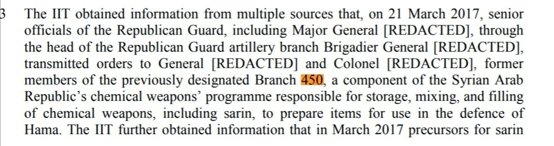 Had a facility nearby Shayrat. earliest public reporting on SSRC, unit 450 command structure was by  @adamentous from 2013 who outed a 450 mil commander by name of Bassm Hassan who reported directly to Assad. I wonder if Bassam Hassan is one of redacted names in the OPCW report