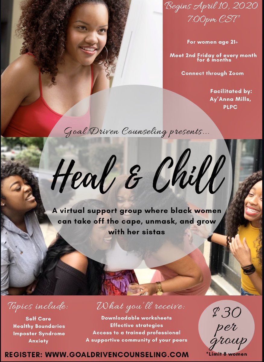 TheVirtualLCSW's tweet image. This super dope group kicks off tomorrow evening and only meets once a month! You don’t want to miss out on this unique opportunity to #takethewheel and build community.

Claim the last few spots before registration ends tonight! goaldrivencounseling.com/contact/