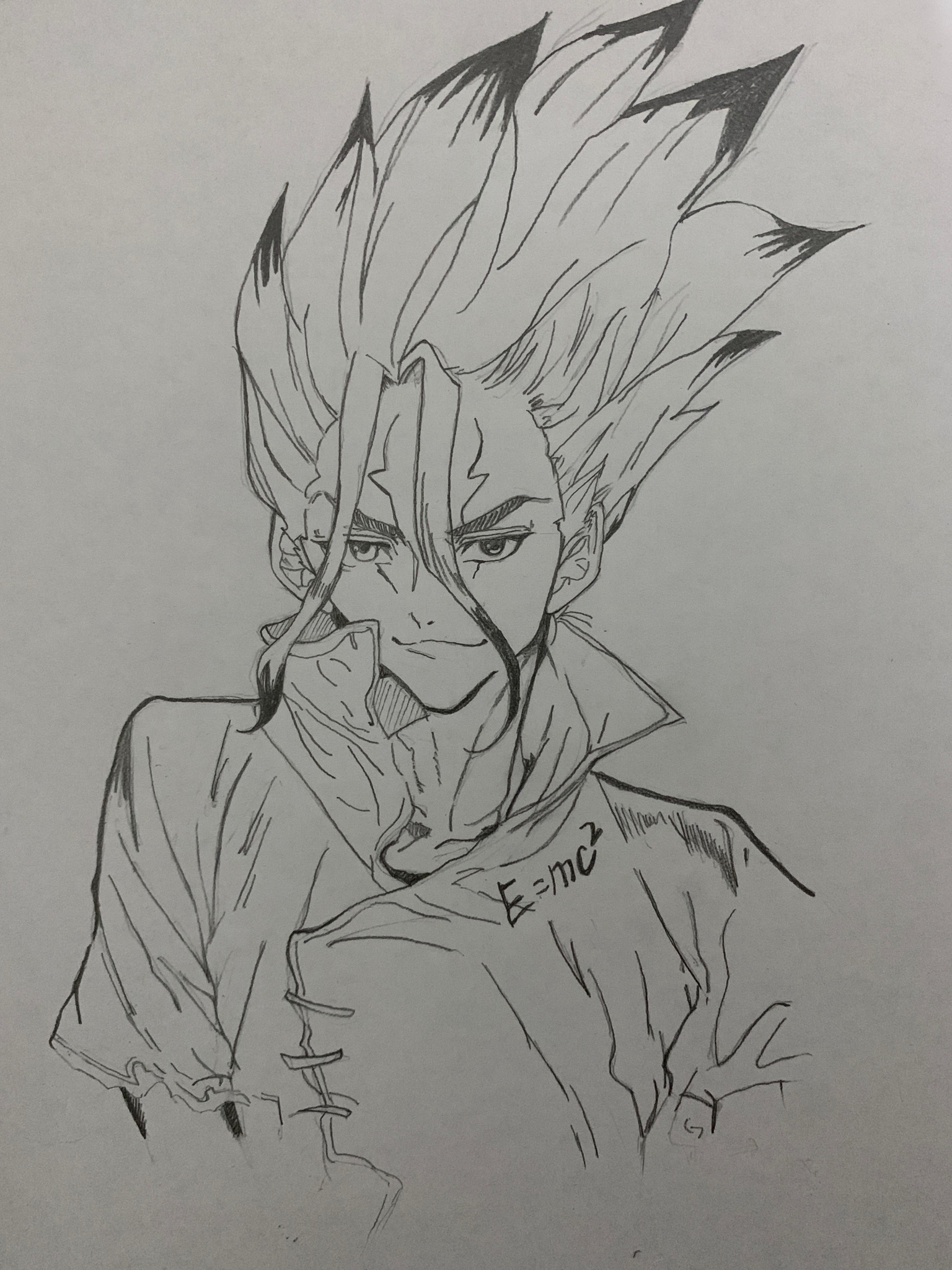 アッキー 絵描き 模写 イラスト Illustration イラスト好きさんと繋がりたい ドクターストーン 千空 E Mc2 シャーペン 白黒 モノクロ Dr Stone 化学 漫画 アニメ マンガ 練習 T Co Aegl4olxlk Twitter