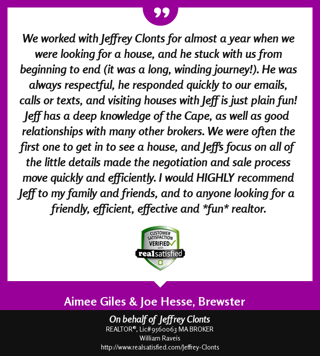 JeffCapeCod's tweet image. This recommendation illustrates one of the reasons why I love my job. realsatisfied.com/Jeffrey-Clonts via @realsatisfied