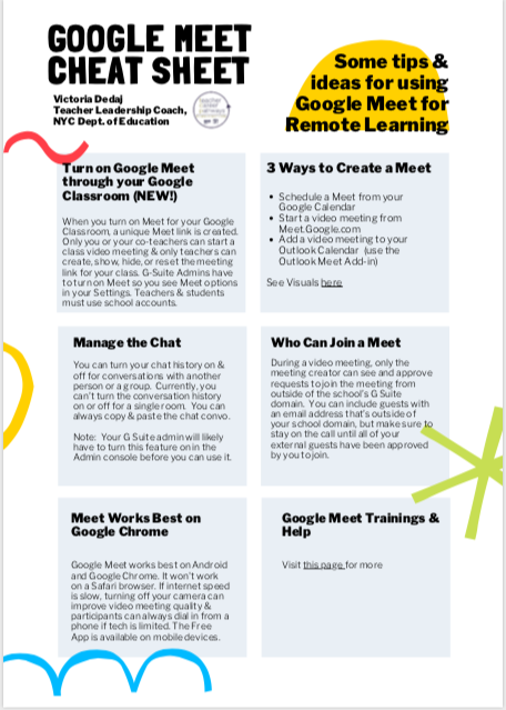 Sharing my Google Meet Cheat Sheet for Educators during #RemoteLearning here made with the support of my learning experiences with Teacher Leaders <a href="/NYCTCP/">Teacher Leadership NYC Public Schools</a> this week #GoogleMeet app.luminpdf.com/viewer/5e8f154…