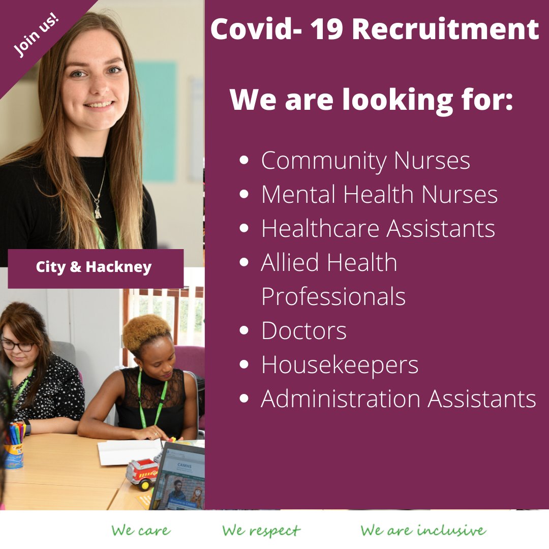 NHS_ELFT's tweet image. A ‘we need you’ call has been issued for people who can work in temporary roles to help us during the #covid- 19 crisis. Flexible and short-term work is available across our community health and #mentalhealth services in #City &amp;amp; #Hackney.  - bit.ly/3c2CjAy
