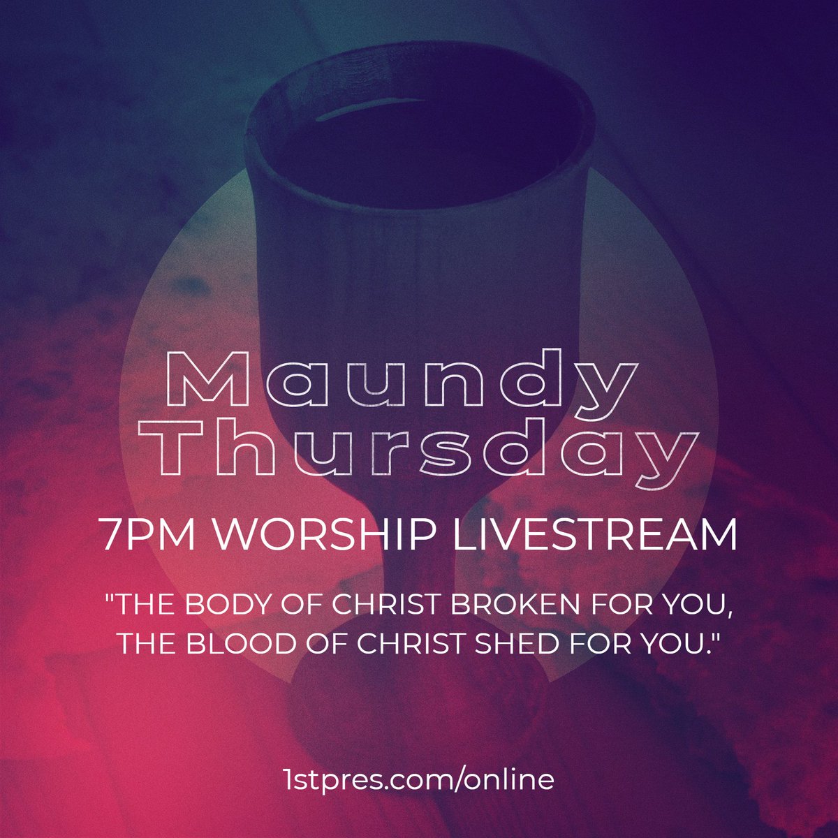 1stPresWS's tweet photo. Join us tonight for Maundy Thursday service. We will celebrate Communion together (you will need bread and juice). 
Service livestream on FP YouTube channel: https://t.co/x3u15L3wQo https://t.co/h5BV1BvDed