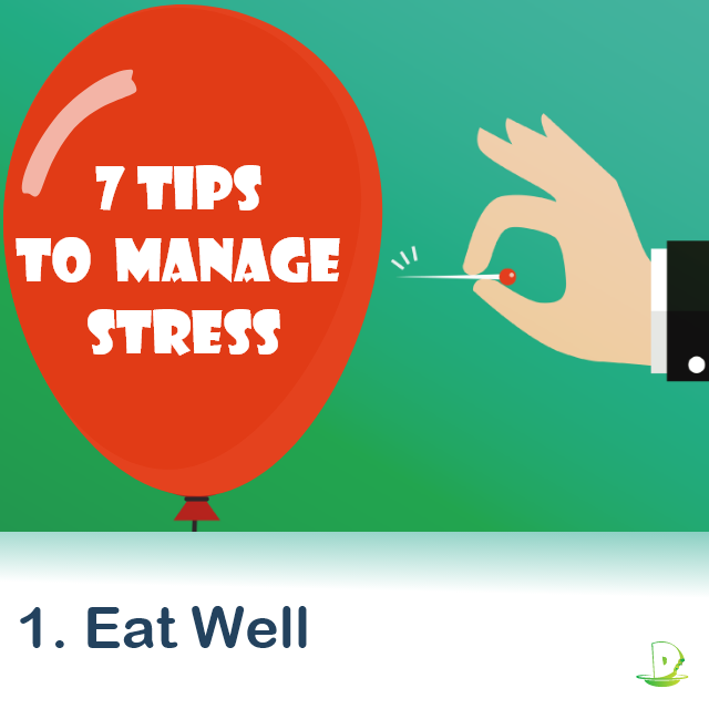 7 Tips to manage stress:Worried about too many things happening around you? Do not stress! How about staying calm and following these few researched tips?1. Eat WellPrefer to have banana in the morning, Nuts as Snacks and Green tea too. Just eat well!