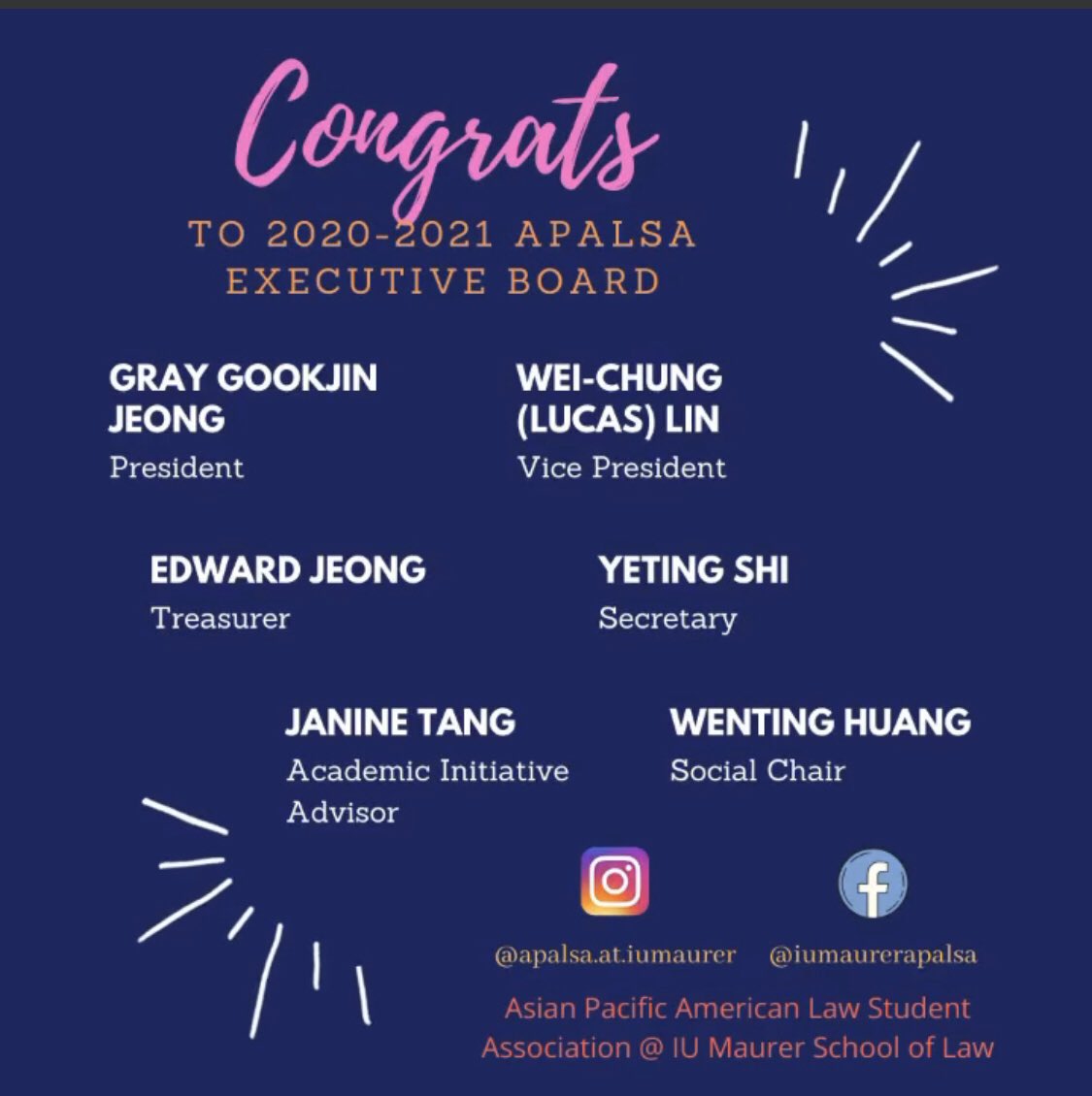 AustenParrish's tweet photo. Student news: congratulations to the new exec boards of both #LLSA and #APALSA. https://t.co/ugyoVY9JjK