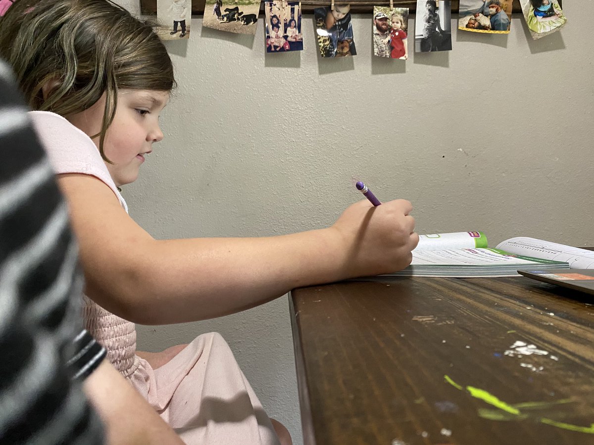Sam13655119's tweet photo. Violet catching up on work! This adjustment has been a struggle. Hope everyone is well! 💚 https://t.co/e1tBrl3OMj