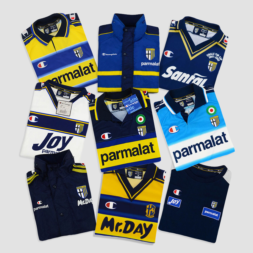 Classic Football Shirts ar Twitter: "Parma home kits in the Champion era were blue and yellow horizontal stripes not white. Should still have this as their home colour? https://t.co/hpzjZataeB" / Twitter