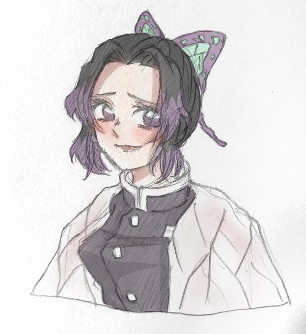 おしおさんがTwitterに投稿した胡蝶しのぶ(鬼滅の刃)のイラスト。