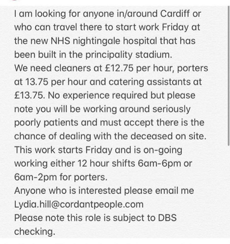 cardifftimes (@CardiffTimes) on Twitter photo 09/04/2020 13:03:45 CLEANERS - PORTERS - CATERING ASSISTANTS NEEDED! CLEANERS - PORTERS - CATERING ASSISTANTS NEEDED!