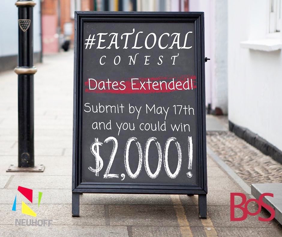 bankwithBOS's tweet photo. That's right! The #EatLocalContest deadline has been extended! Spend or Gift $50 or more at a local restaurant then send your receipt (and phone number) to boseatlocal@bankwithbos.com. It's that easy to win $2,000. #supportlocal https://t.co/u5KIYFGhAq