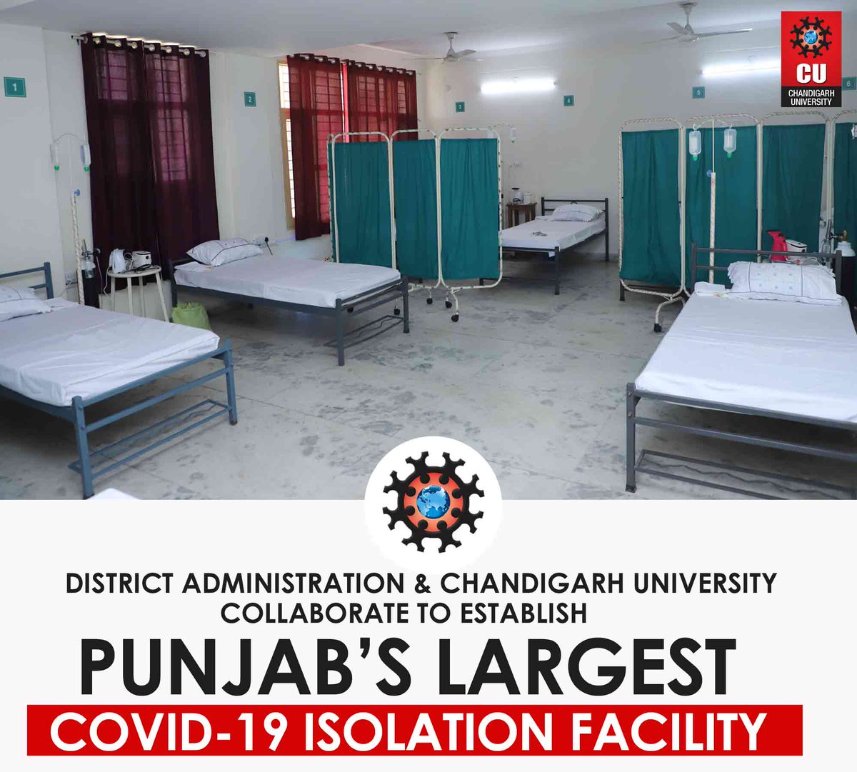 Chandigarh_uni's tweet photo. District Administration &amp; Chandigarh University collaborate to establish #Punjab’s Largest COVID-19 #IsolationFacility at Gharuan. It comprises of 1000 beds and separate isolation facility for Doctors and ParaMedical Staff.

#DilSeThankYou #ChandigarhUniversity #COVID19 https://t.co/dA4BRtOB6p