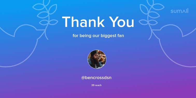 Our biggest fans this week: bencrossdsn. Thank you! via sumall.com/thankyou?utm_s…