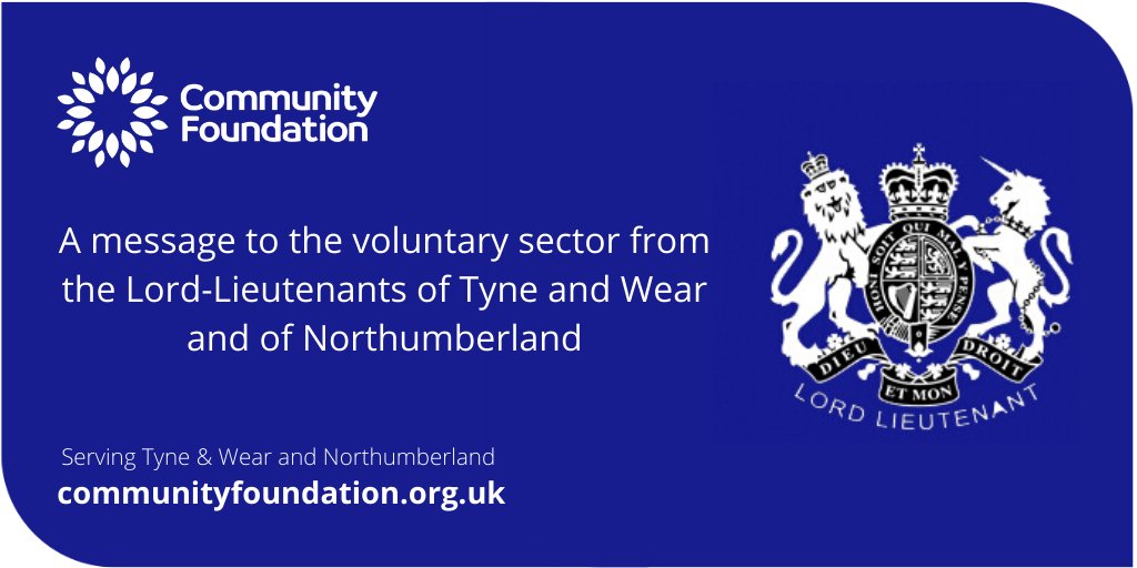 CFNorthEast's tweet image. We&apos;re delighted to share this heartfelt message of gratitude to the voluntary sector from the Lord-Lieutenants of Tyne and Wear and of Northumberland. communityfoundation.org.uk/post/a-message… #SectorSupport #EveryDayCounts