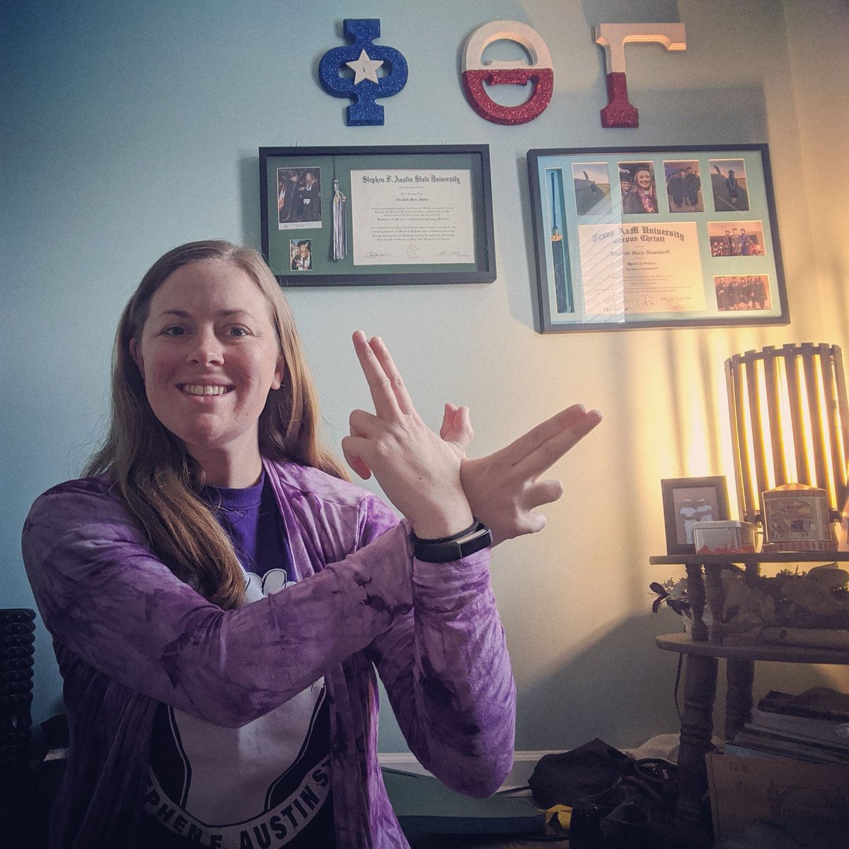 collaborate2edu's tweet photo. If there is ever a day I am fully prepared, it is any day that requires a purple out. Today is Purple Out for Month of the Military Child Spirit Week! #remoteHC #sfasualumni #whyphithetagamma #piponslow @MilitaryChild @HuntersCreekMS @Phi_Theta_Gamma @OnslowSchools @sfa_alumni https://t.co/iMSQxJq4Mw