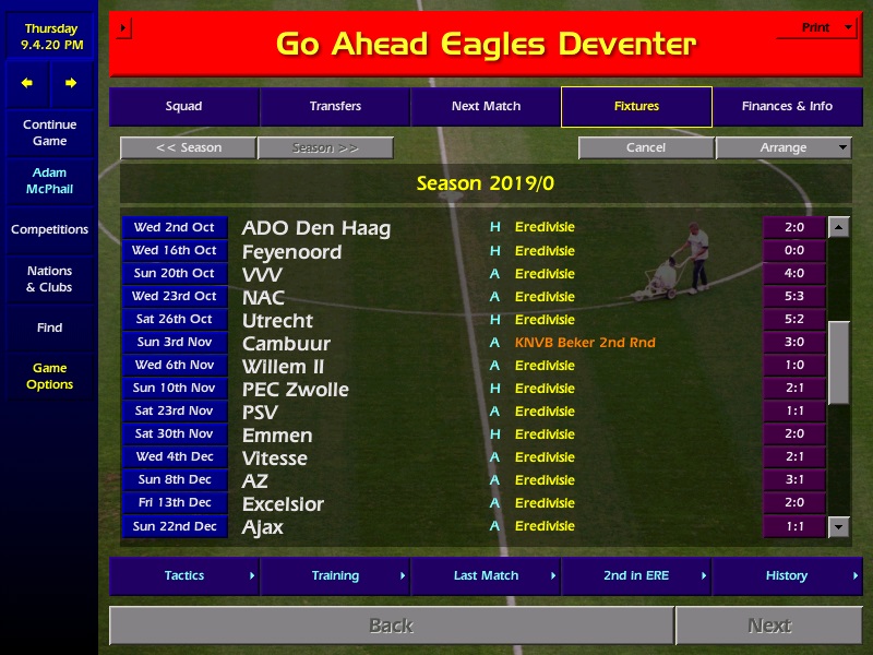 ...Buoyed by the Ajax demolition job, the Deventer side embark on a sensational run towards the winter break, only dropping points in draws to Feyenoord, PSV and Ajax. This leaves them top of the league with the big 3 at arms length.  #CM0102