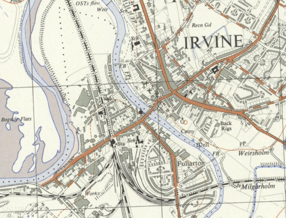 This is Irvine in the late 1950s, around ten years before it was designated a New Town. At this time, the River Irvine was crossed by a bridge built in 1753, subsequently widened in 1827 and 1889. This presented a major problem for IDC... (3/13)