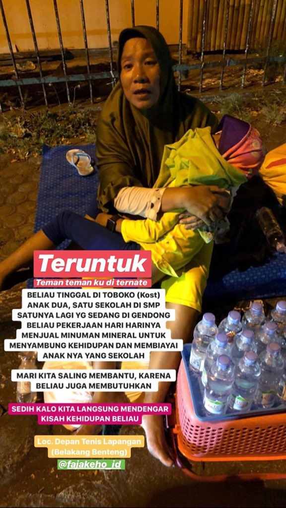 Warga twitter yang di Maluku Utara, khususnya Ternate.
Yang punya lebih, mari membantu meringankan beban Ibu ini.
Credit : instastory [at]vaymahmud24