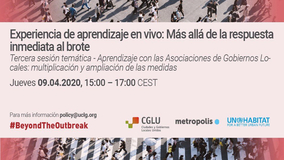 Esta tarde participo en la sesión de aprendizaje #beyondthebreak para compartir la experiencia de <a href="/fempcomunica/">FEMP</a> para ante la crisis #COVIDー19 y aprender del resto de los colegas de nuestra red mundial <a href="/uclg_org/">United Cities</a>