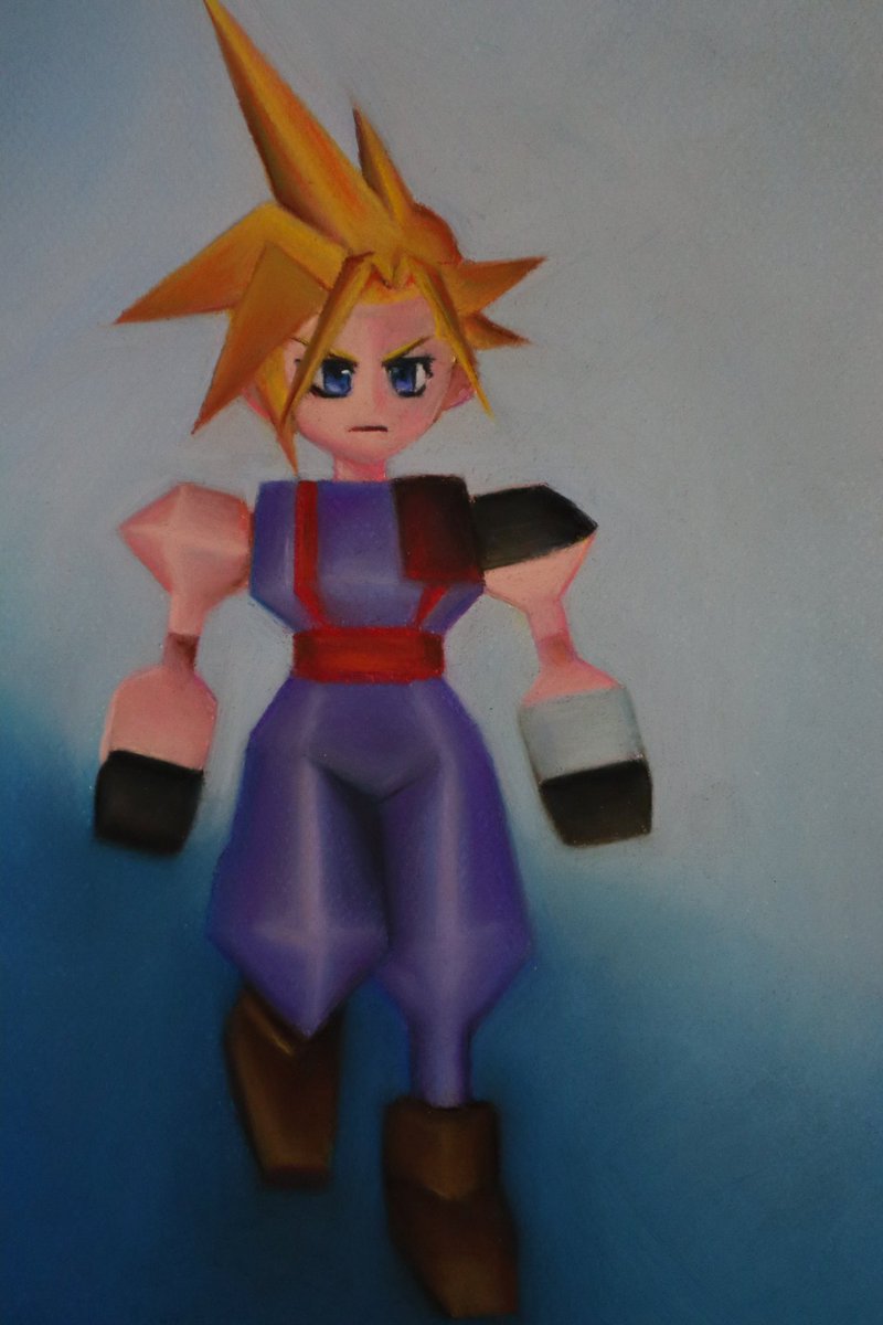 O Xrhsths 結城るい Sto Twitter Ff7 クラウド Cloudstrife パステル パステル画 Pastel アナログ絵 イラスト王国 イラスト塾 Illustration の紙にパステルでポリゴンクラウド T Co Sf1fad8imd Twitter