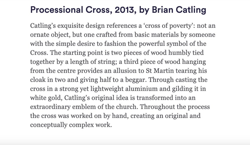 Here is the official description of the processional cross. It replaced a much heavier silver cross that is, I must say, a real pain to polish.